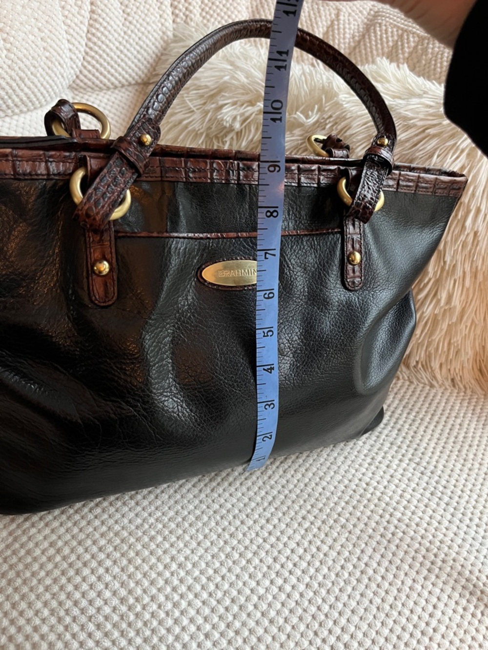 Brahmin Arno Tuscan Tote - Black Leather Tote w/ Brown Croc Trim - Picture 9 of 16